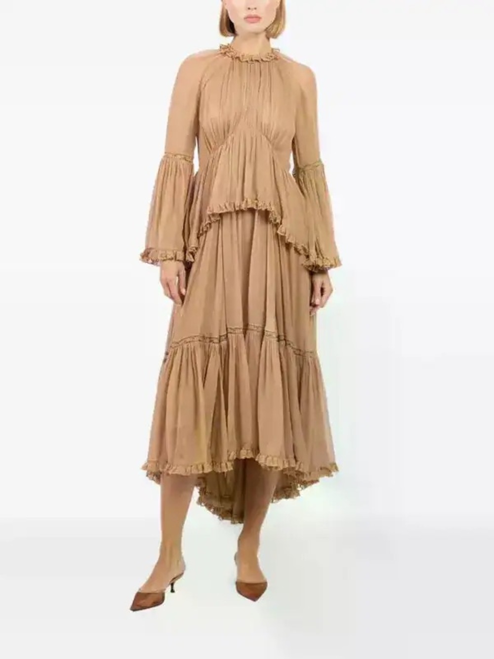 Zimmerman Hypnotic Asymmetric-Hem Midi Dress Beige Size 2 (US 6)